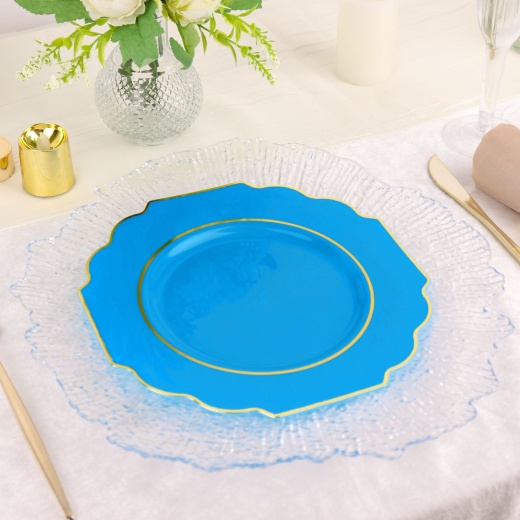 10 Pack Turquoise Hard Plastic Dessert Appetizer Plates, Disposable  Tableware, Baroque Heavy Duty Salad Plates With Gold Rim 8