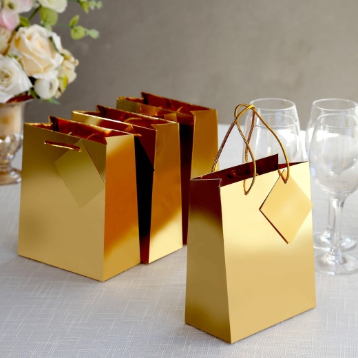 12 Pack Gold Foil Paper Gift Bags With Handles For Party Favors, Shiny  Metallic Euro Tote Bags 7