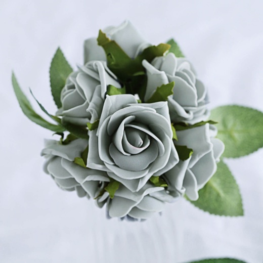 Faux Foam Roses – 25Pc Set of Silver Roses on Stem
