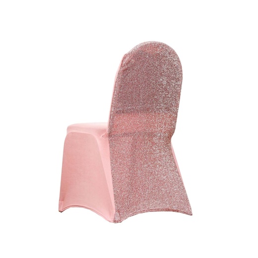 Blush Spandex Stretch Banquet Chair Cover, Fitted with Metallic Shimmer  Tinsel Back