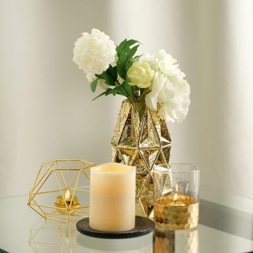 Set of 2 Gold Geometric Terrarium Tealight Candle Holders for