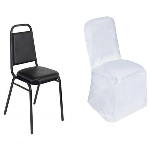 White Polyester Square Top Banquet Chair Cover, Reusable Chair Cover