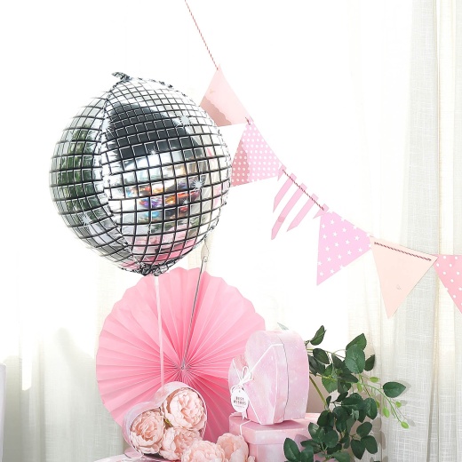 Mirrored Silver Disco Ball Mylar Reusable Foil Helium Air Balloon 15