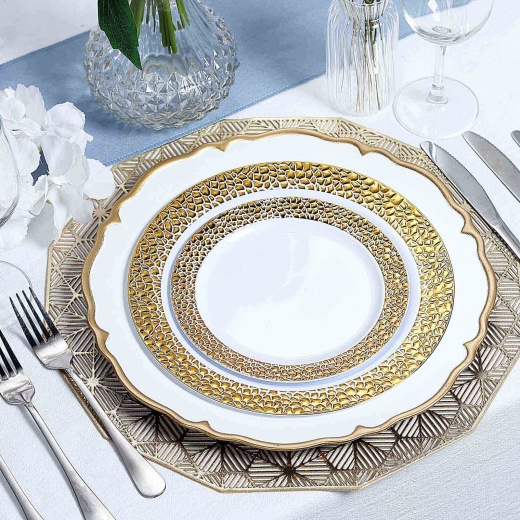10 Pack  10 White Hammered Design Plastic Dinner Plates With