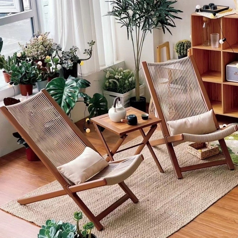 Outdoor Rattan Folding Swing Lounger With Cushion
