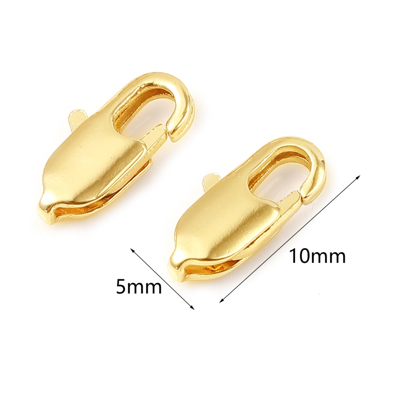 Copper Lobster Clasp Findings 18K Real Gold Plated Plating 10Mm X 5Mm, 5 Pcs