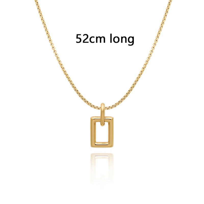 Eco-Friendly Simple & Casual Stylish 18K Real Gold Plated 304 Stainless Steel Curb Link Chain Rectangle Hollow Pendant Necklace Unisex Party 52Cm(20 4/8") Long, 1 Piece