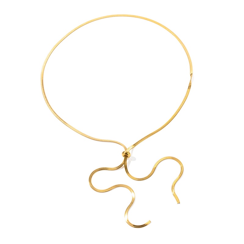 Eco-Friendly Vacuum Plating Stylish Simple 18K Real Gold Plated 304 Stainless Steel Snake Chain Adjustable Y Shaped Lariat Necklace For Women Party 69Cm(27 1/8") Long, 1 Piece