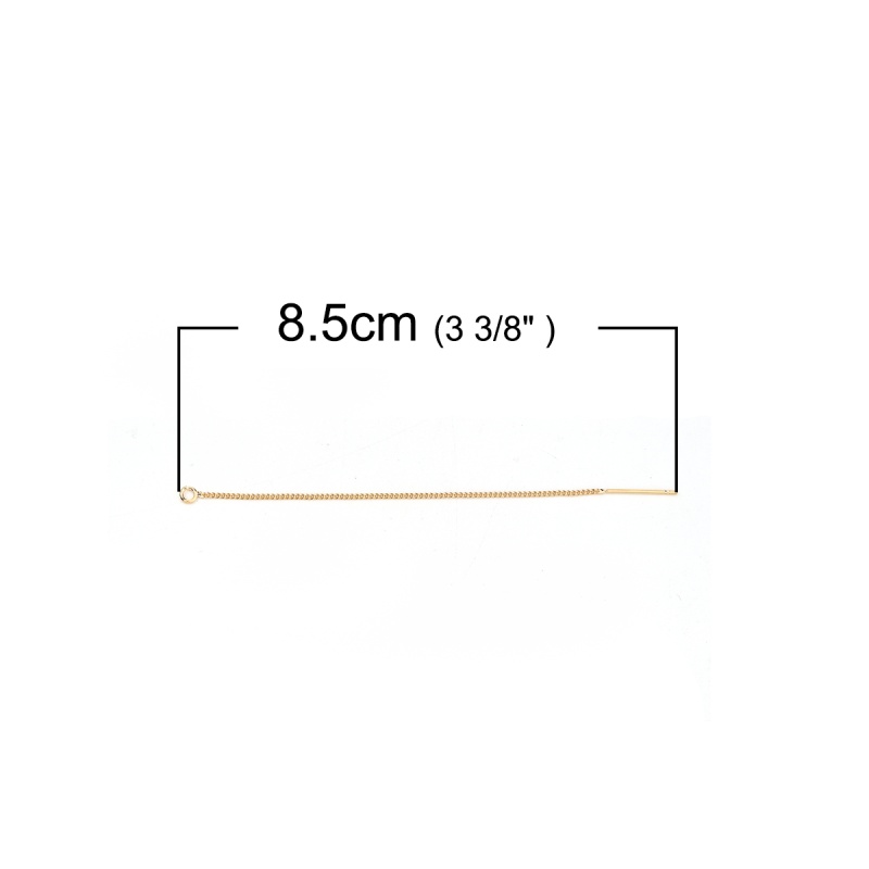 Copper Ear Thread Threader Earrings 18K Real Gold Plated W/ Loop 85Mm(3 3/8") X 4Mm( 1/8"), Post/ Wire Size: (21 Gauge), 4 Pcs