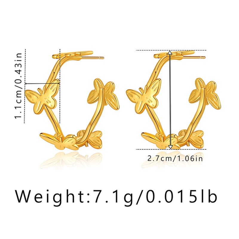 Hypoallergenic Simple & Casual Stylish 18K Real Gold Plated Copper Butterfly Animal Hoop Earrings For Women Party 2.7Cm X 1.1Cm, 1 Pair