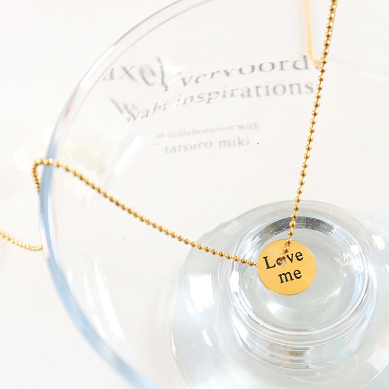 Hypoallergenic Simple & Casual Stylish 18K Real Gold Plated 304 Stainless Steel Ball Chain Round Message " Love " Pendant Necklace For Women 40Cm(15 6/8") Long, 1 Piece