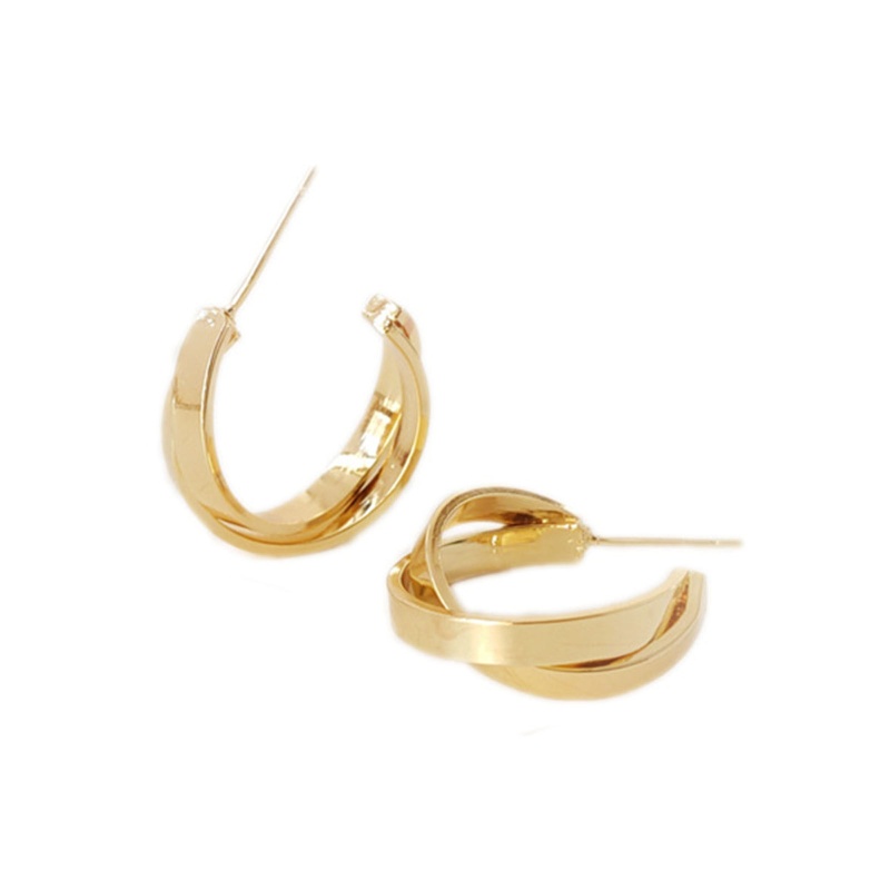 Eco-Friendly Simple & Casual Stylish 14K Real Gold Plated Copper C Shape Hoop Earrings For Women 2Cm X 0.7Cm, 1 Pair
