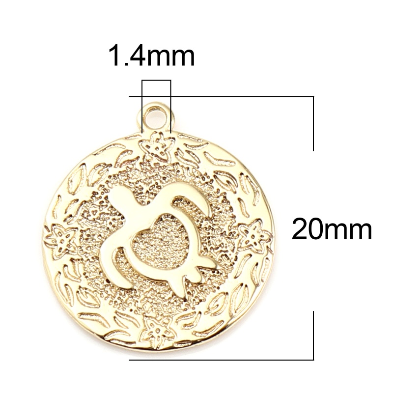 Copper Ocean Jewelry Charms 18K Real Gold Plated Sea Turtle Animal Round 20Mm X 17Mm, 3 Pcs