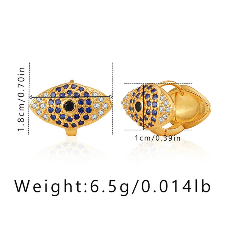 Hypoallergenic Simple & Casual Retro 18K Real Gold Plated Copper Evil Eye Micro Pave Hoop Earrings For Women Party 1.8Cm X 1Cm, 1 Pair
