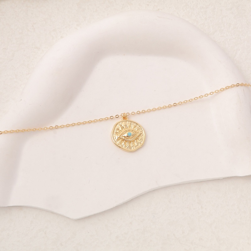 Eco-Friendly Exquisite Religious 14K Gold Color Copper Link Cable Chain Round Evil Eye Pendant Necklace For Women 45Cm(17 6/8") Long, 1 Piece