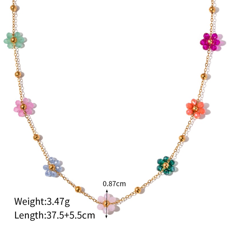 Eco-Friendly Sweet & Cute Stylish 18K Real Gold Plated Multicolor 304 Stainless Steel Ball Chain Flower Choker Necklace For Women Engagement 37.5Cm(14 6/8") Long, 1 Piece