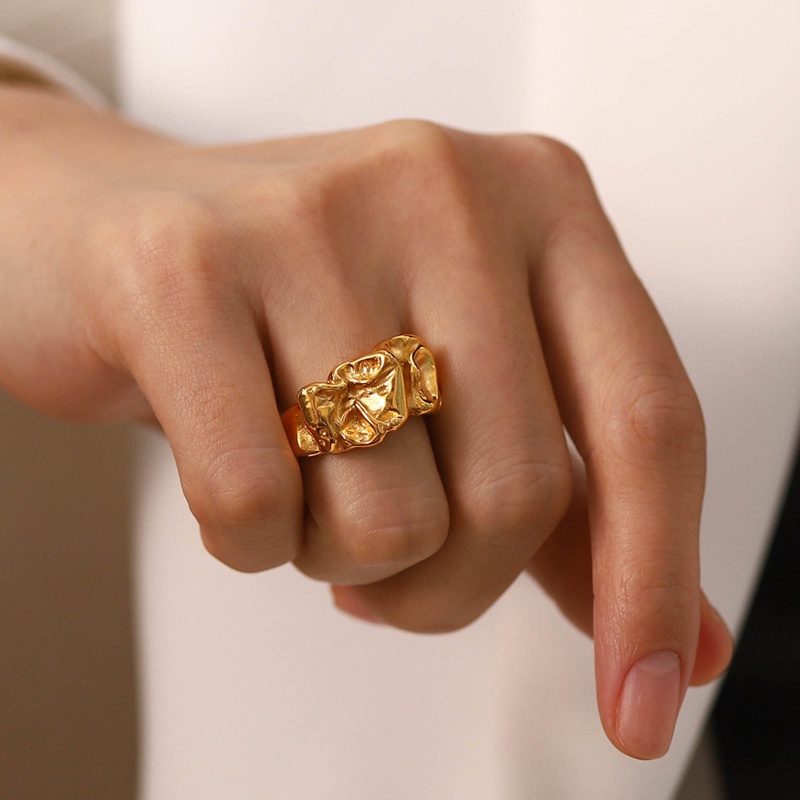 Eco-Friendly Simple & Casual Stylish 18K Real Gold Plated 304 Stainless Steel Open Irregular Rings Unisex 22Mm(Us Size 12.75), 1 Piece