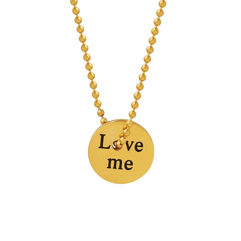 Hypoallergenic Simple & Casual Stylish 18K Real Gold Plated 304 Stainless Steel Ball Chain Round Message " Love " Pendant Necklace For Women 40Cm(15 6/8") Long, 1 Piece