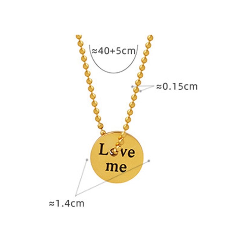 Hypoallergenic Simple & Casual Stylish 18K Real Gold Plated 304 Stainless Steel Ball Chain Round Message " Love " Pendant Necklace For Women 40Cm(15 6/8") Long, 1 Piece