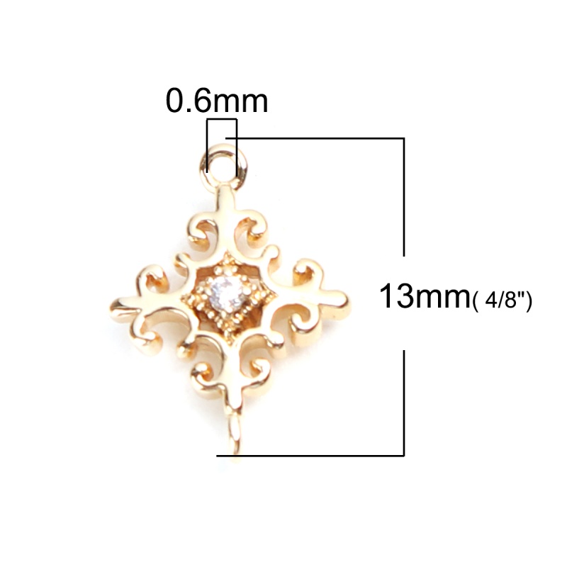 Copper Micro Pave Connectors Cross 18K Real Gold Plated Hollow Clear Rhinestone 13Mm X 9Mm, 2 Pcs