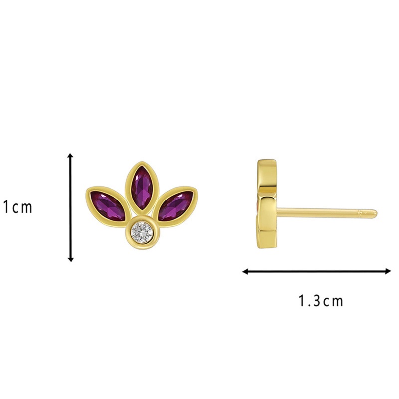 Hypoallergenic Sweet & Cute Exquisite 18K Real Gold Plated Copper & Cubic Zirconia Leaf Clover Ear Post Stud Earrings For Women Party 1.3Cm X 1Cm, 1 Pair
