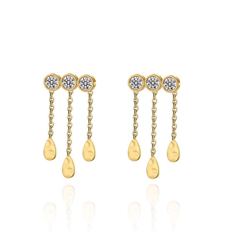 Hypoallergenic Simple & Casual Stylish 18K Real Gold Plated 304 Stainless Steel & Cubic Zirconia Tassel Drop Tassel Earrings For Women 1.2Cm, 1 Pair