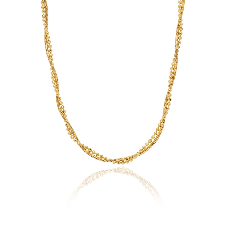 Eco-Friendly Vacuum Plating Stylish Simple 18K Real Gold Plated 304 Stainless Steel Ball Chain Braided Multilayer Layered Necklace Unisex 41Cm(16 1/8") Long, 1 Piece