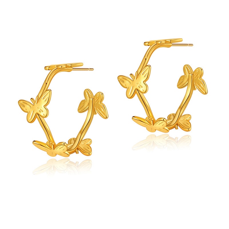 Hypoallergenic Simple & Casual Stylish 18K Real Gold Plated Copper Butterfly Animal Hoop Earrings For Women Party 2.7Cm X 1.1Cm, 1 Pair