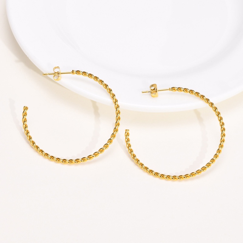 Eco-Friendly Simple & Casual Stylish 18K Gold Color 304 Stainless Steel C Shape Hoop Earrings For Women Party 4Cm Dia., 1 Pair