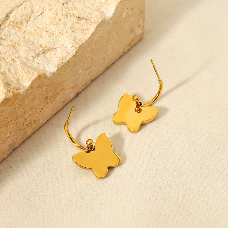 Hypoallergenic Simple & Casual Stylish 18K Real Gold Plated 304 Stainless Steel & Cubic Zirconia Butterfly Animal Earrings For Women Anniversary 2.7Cm X 1.4Cm, 1 Pair