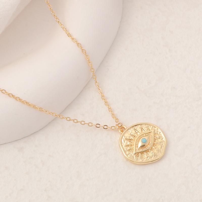 Eco-Friendly Exquisite Religious 14K Gold Color Copper Link Cable Chain Round Evil Eye Pendant Necklace For Women 45Cm(17 6/8") Long, 1 Piece