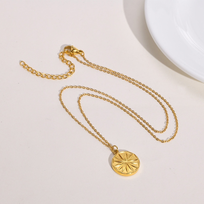 Eco-Friendly Simple & Casual Stylish 18K Real Gold Plated 304 Stainless Steel Link Cable Chain Round Sunflower Pendant Necklace For Women 40Cm(15 6/8") Long, 1 Piece