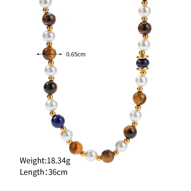 Eco-Friendly Vacuum Plating Stylish Boho Chic Bohemia 18K Real Gold Plated 304 Stainless Steel & Stone Imitation Pearl Beaded Necklace For Women 36Cm(14 1/8") Long, 1 Piece