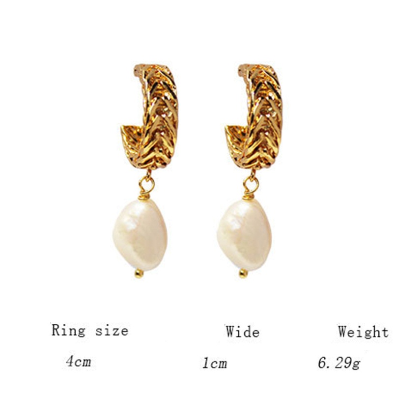 Hypoallergenic Dainty Retro 18K Gold Color Pearl & Copper Baroque Earrings For Women Anniversary 4Cm X 1Cm, 1 Pair