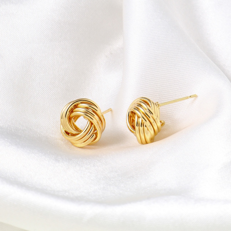 Copper Ear Post Stud Earrings 18K Real Gold Plated Ball Of Yarn With Loop 13Mm X 12Mm, Post/ Wire Size: (21 Gauge), 2 Pcs