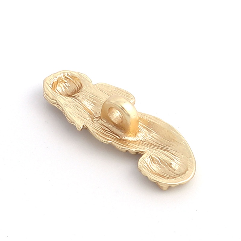 Zinc Based Alloy Metal Sewing Shank Buttons Single Hole Mermaid Matt Real Gold Plated 24Mm X 9Mm, 5 Pcs