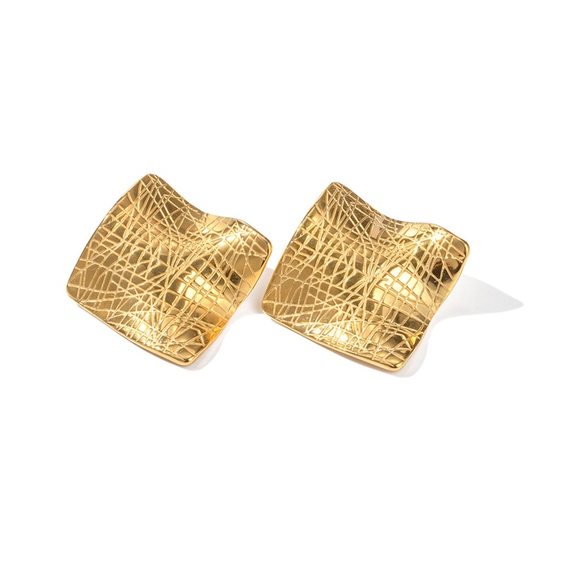 Eco-Friendly Vacuum Plating Simple & Casual Retro 18K Real Gold Plated 304 Stainless Steel Square Ear Post Stud Earrings For Women Party 3Cm, 1 Pair