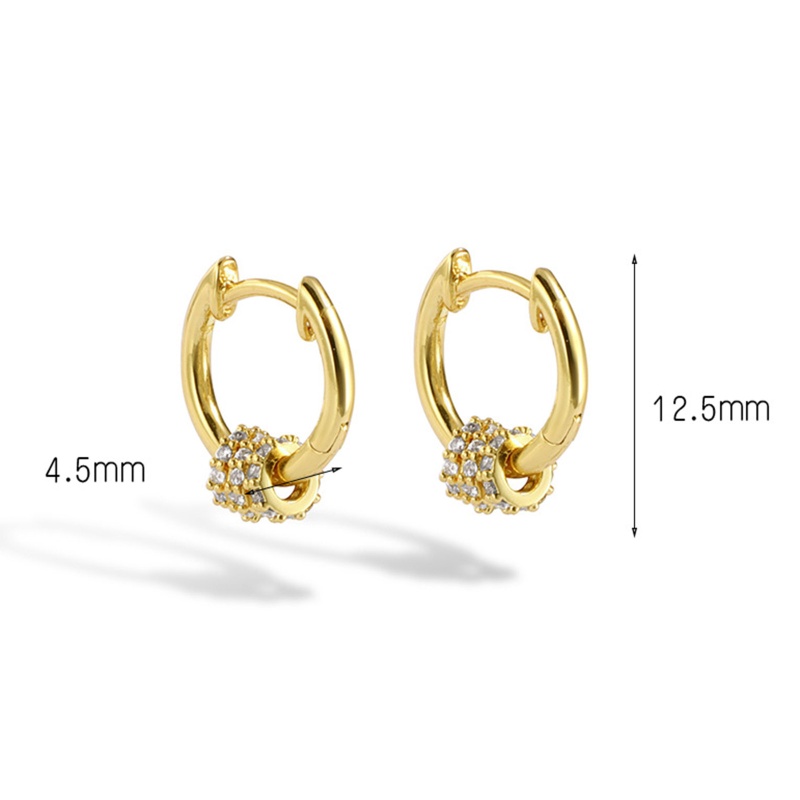 Hypoallergenic Stylish Exquisite 18K Gold Color Transparent Clear Copper & Rhinestone Micro Pave Hoop Earrings For Women 1.2Cm X 1Cm, 1 Pair