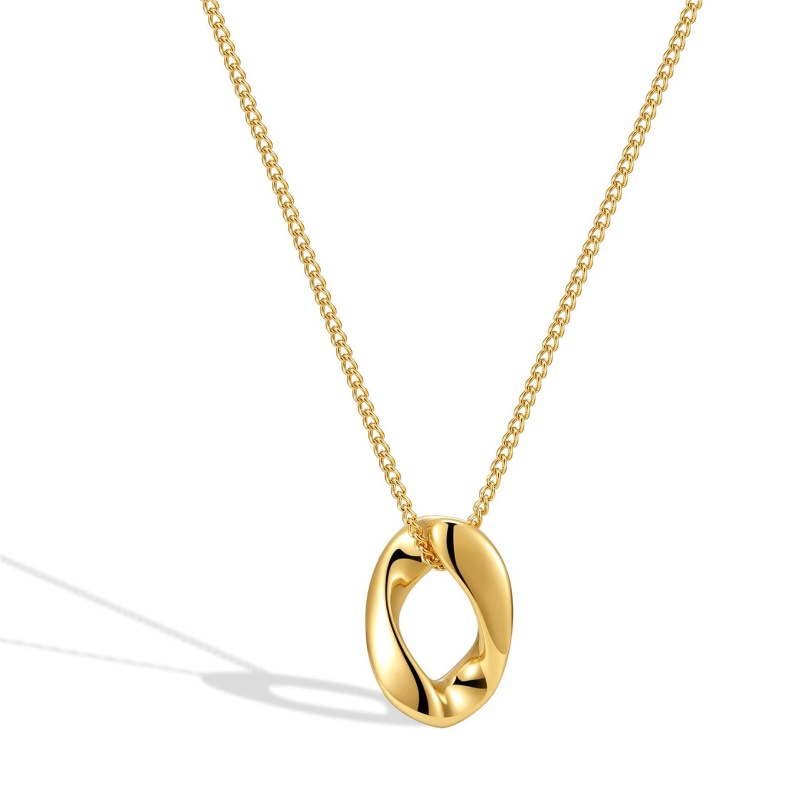 Eco-Friendly Simple & Casual Stylish 18K Gold Color 304 Stainless Steel Curb Link Chain Irregular Circle Ring Pendant Necklace For Women 45Cm(17 6/8") Long, 1 Piece