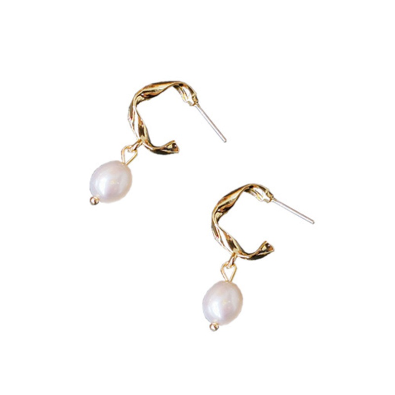 Eco-Friendly Stylish Elegant 14K Real Gold Plated Pearl & Copper C Shape Earrings For Women 3.3Cm X 1.5Cm, 1 Pair