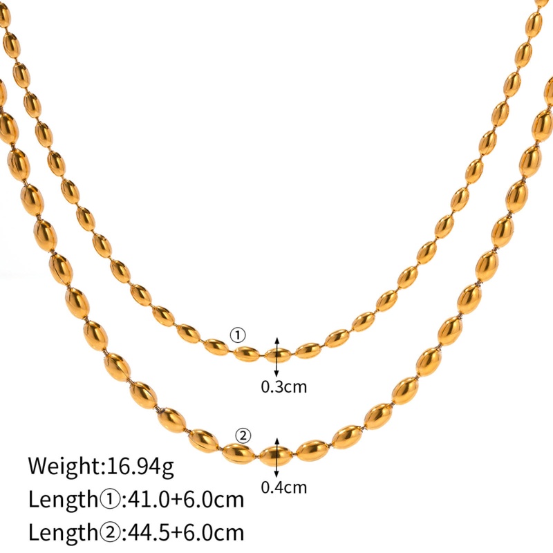Eco-Friendly Vacuum Plating Simple & Casual Hip-Hop 18K Real Gold Plated 304 Stainless Steel Ball Chain Multilayer Layered Necklace Unisex Party 41Cm-44Cm Long, 1 Piece