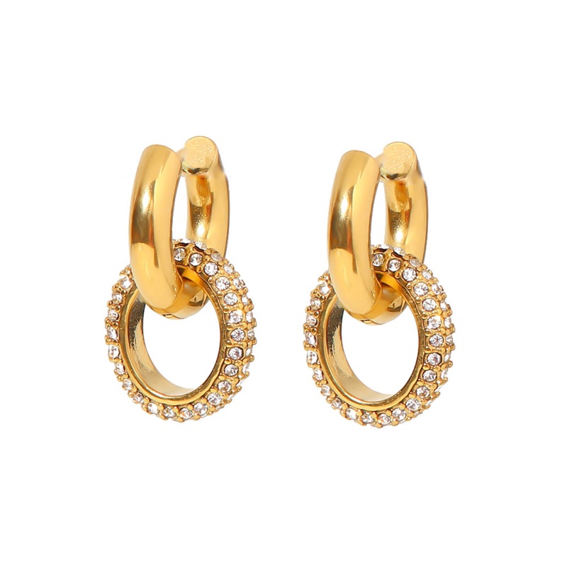 Eco-Friendly Exquisite Stylish 18K Real Gold Plated 304 Stainless Steel & Cubic Zirconia Oval Earrings For Women 2.5Cm X 1.5Cm, 1 Pair