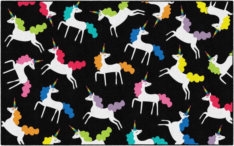 Hello Sunshine Unicorns All Over Black 7'6" X 12'