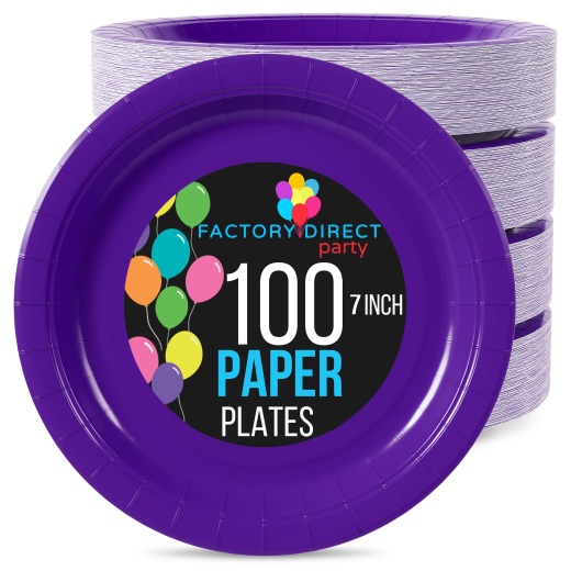 7 In. Purple Paper Plates | 100 Count - Factory Direct Party