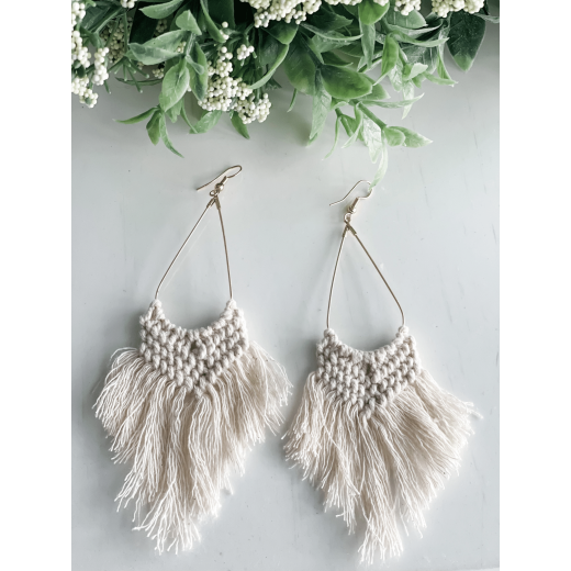 Boho Macrame Earrings - White