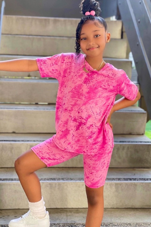 Mini Chelsea Biker Short Set - Magenta