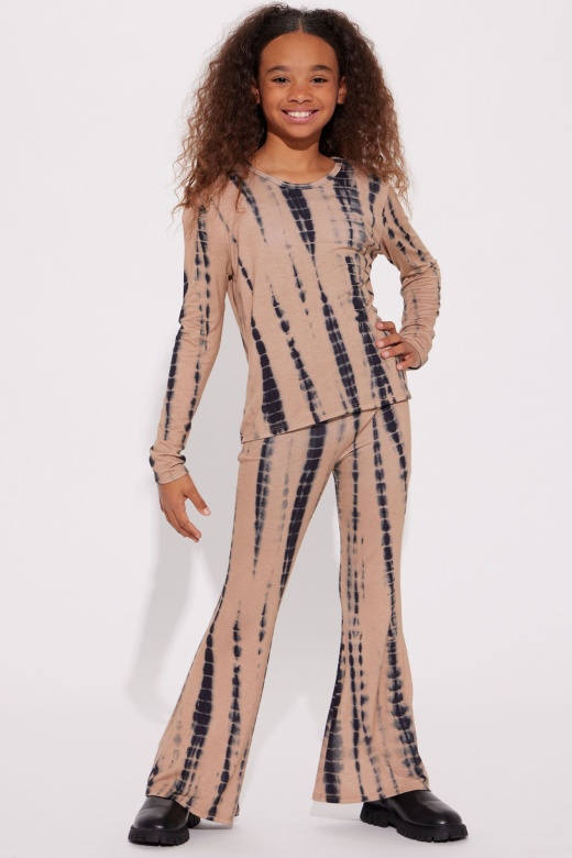 Mini Jazmin Long Sleeve Tie Dye Pant Set - Taupe/Combo