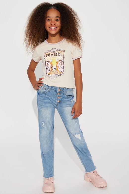 Mini Katie Distressed Boyfriend Jeans - Light Blue Wash
