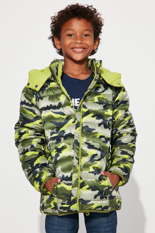 Mini Cayden Camo Puffer Jacket - Neon Green