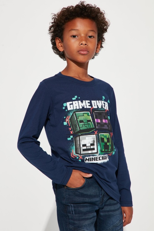Mini Minecraft Long Sleeve Tee - Navy